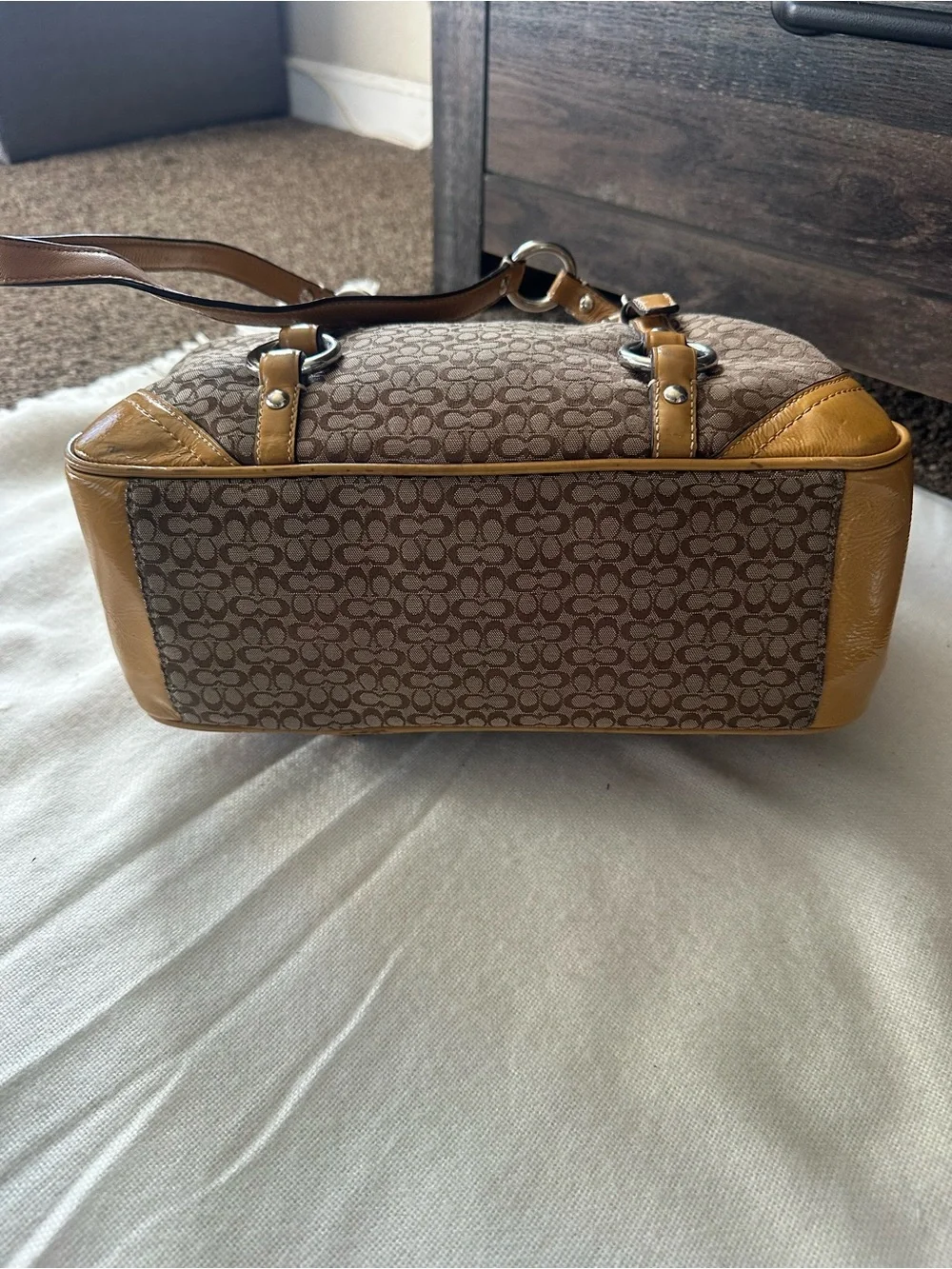 Coach Brown Signature Canvas Tote with Tan Leather Trim